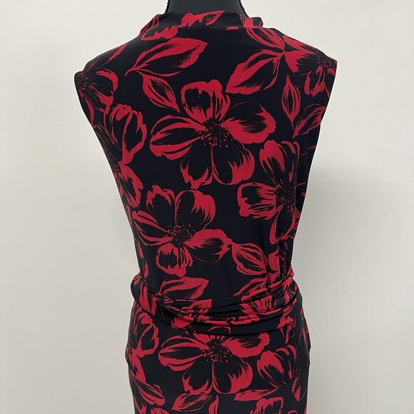Norma Kamali XXL Red Floral Faux Wrap Dress Sleeveless Stretch Midi Bold Print - Picture 5 of 11